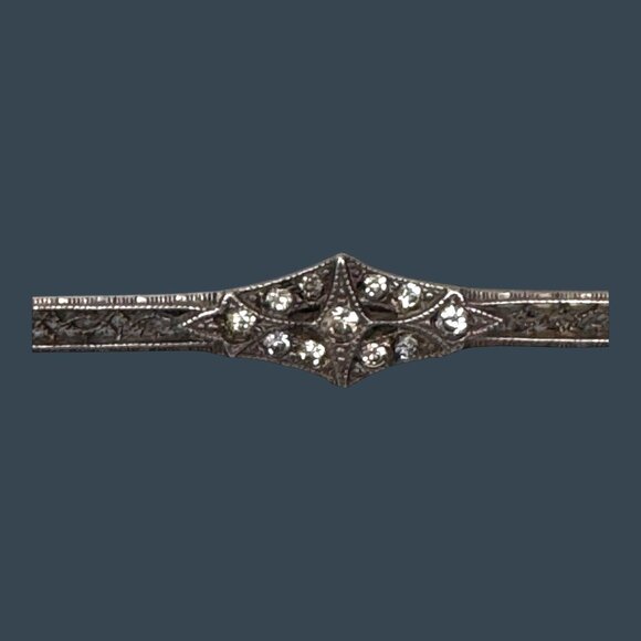 Antique Sterling Silver Art Deco Bar Brooch Pin Victorian Rhinestones Vintage - Picture 2 of 7